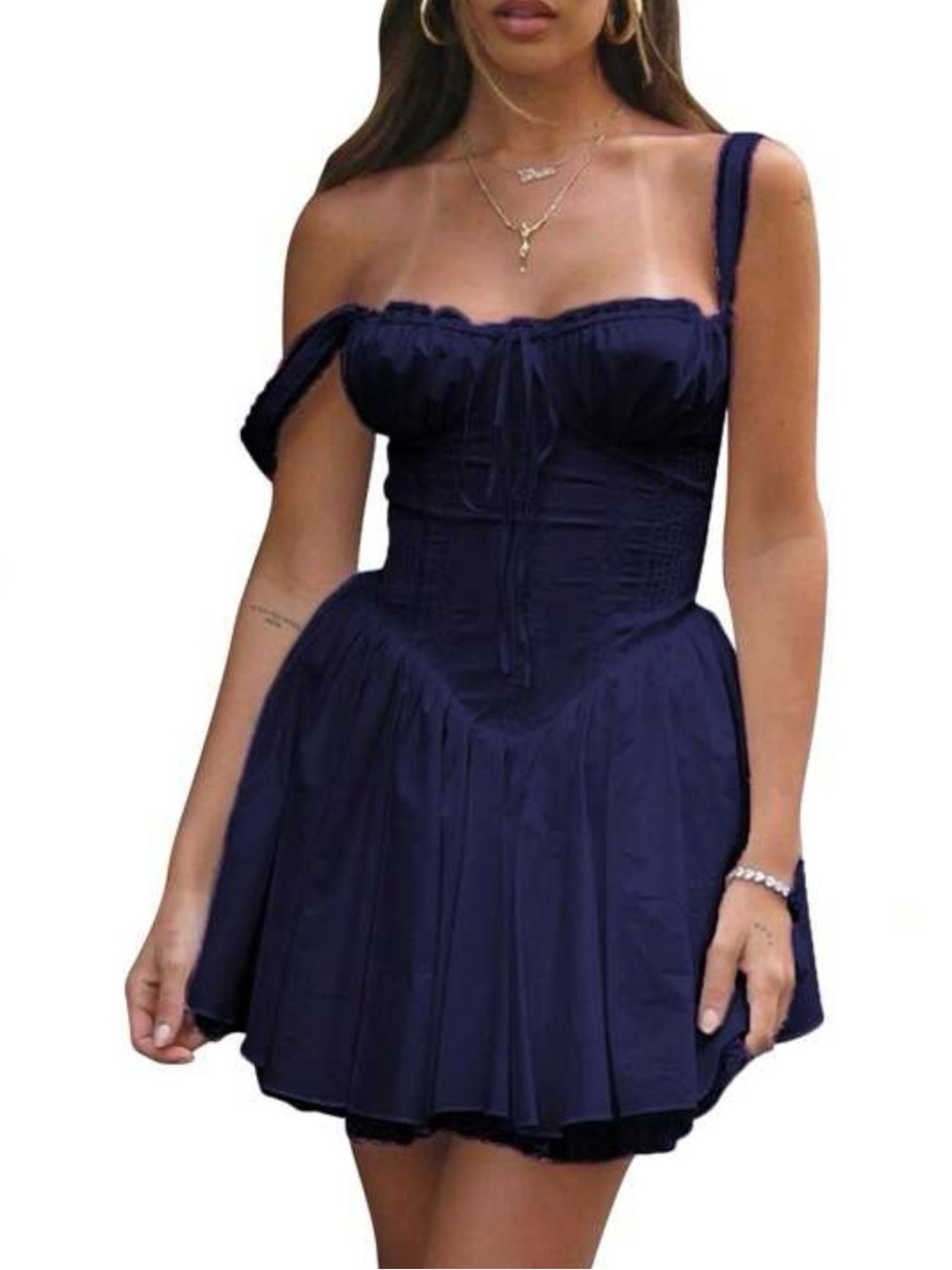 Navy Off-Shoulder Fit & Flare Dress